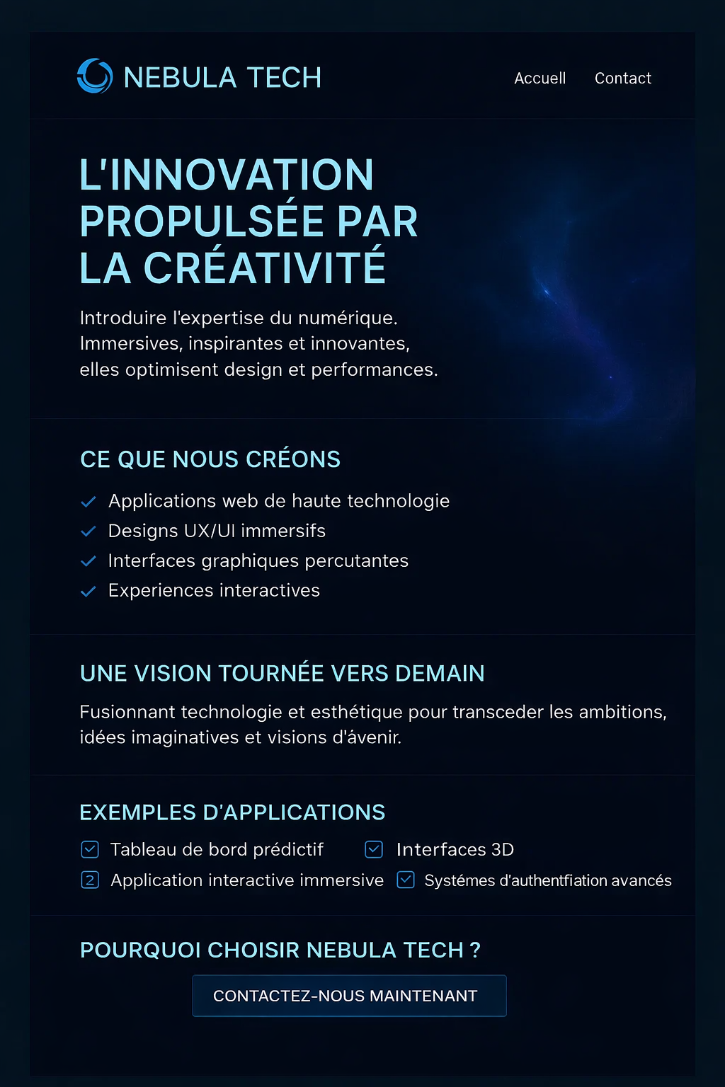 Mockup du site Nebula Tech